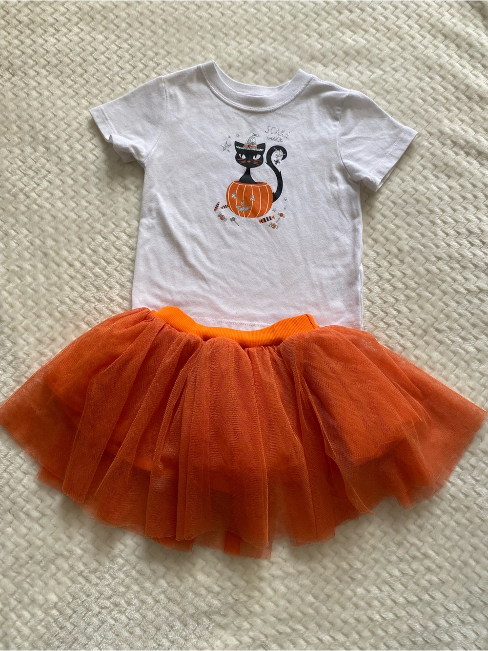 Girls Halloween 3-Piece Outfit Set Shirts & Orange Tutu